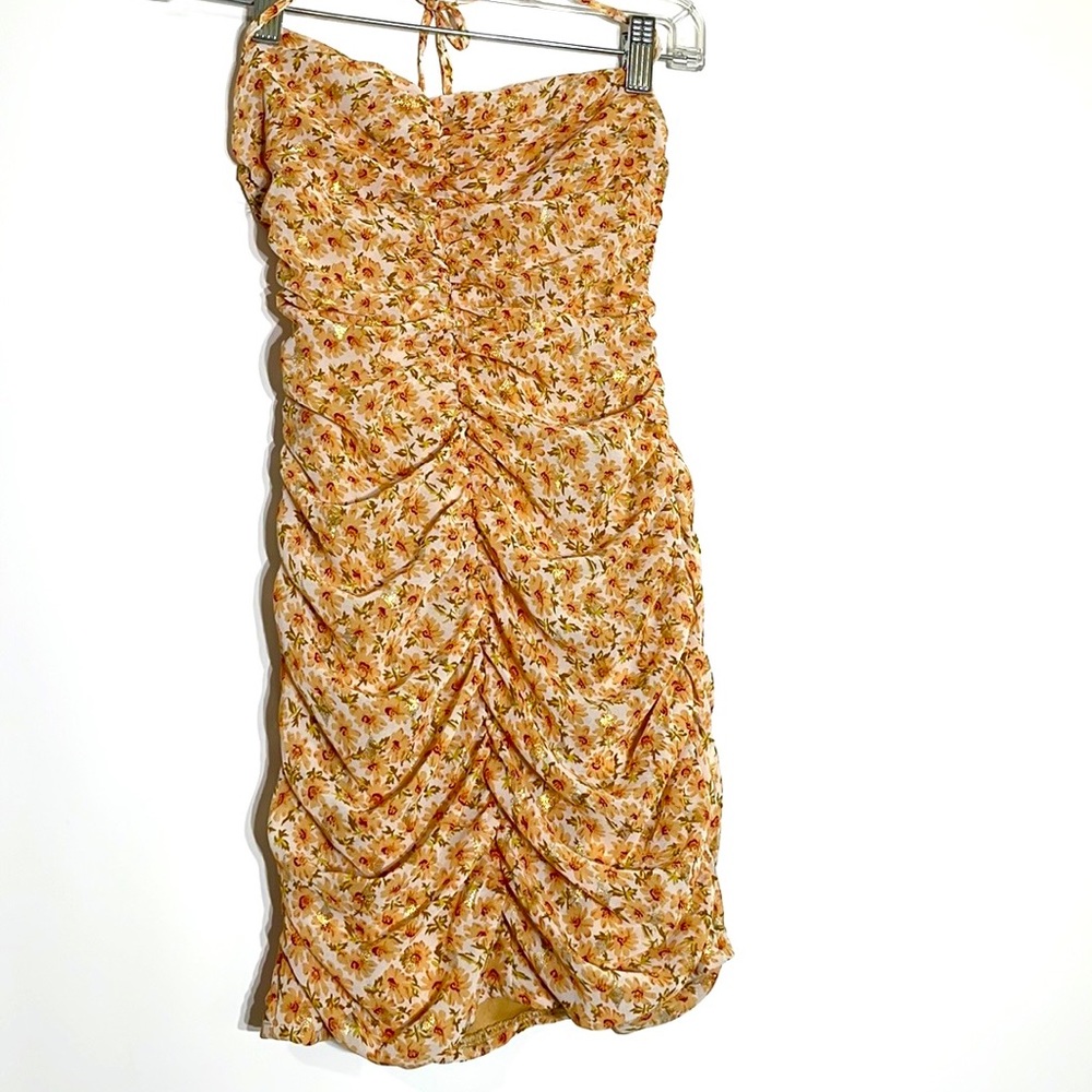 Beginning Boutique Ruched Strappy Bodycon Floral Halter Mini Dream Size 4